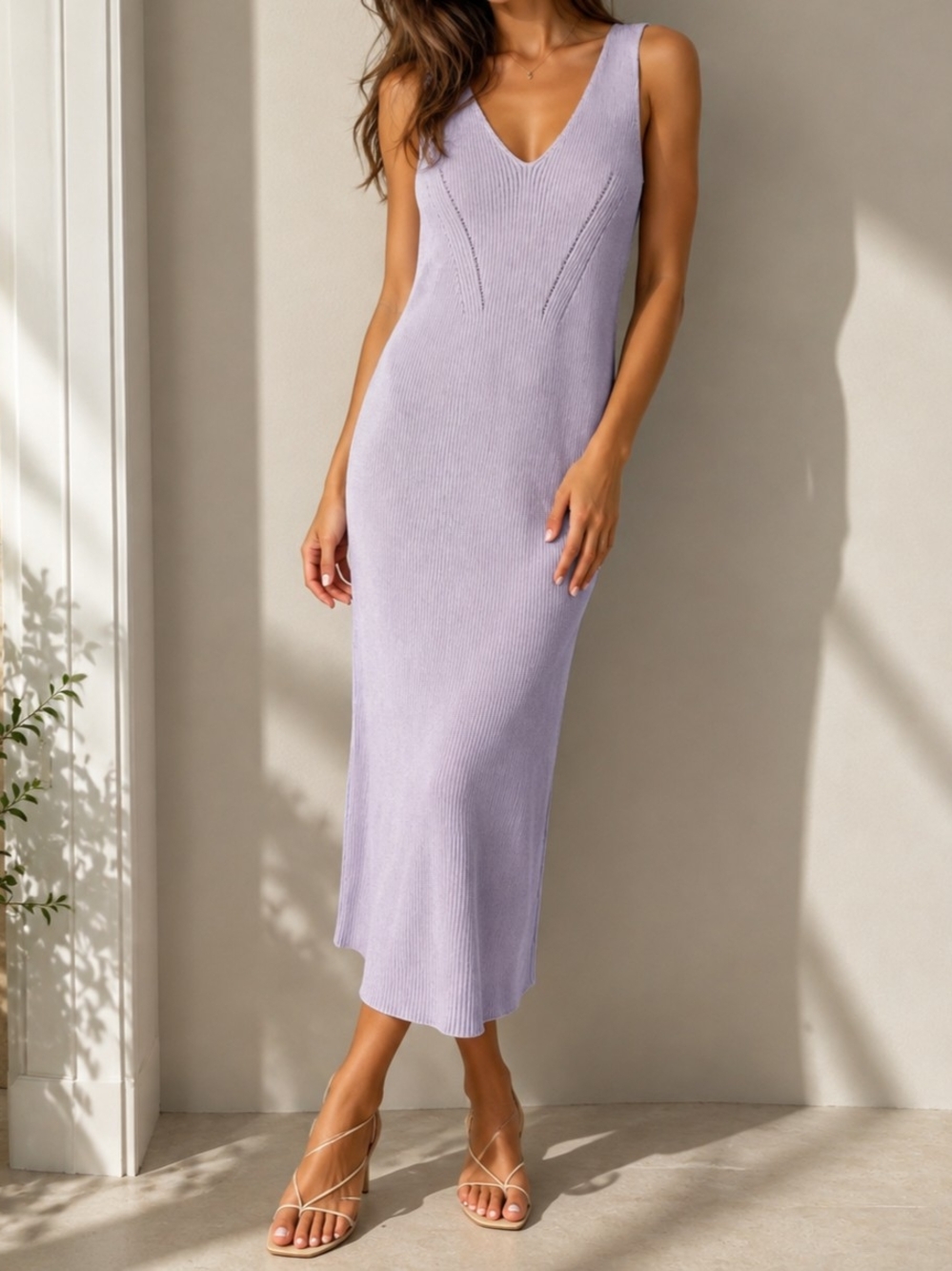 Michael Kors  Lilac Ribbed Knit  Maxi Dress Size M